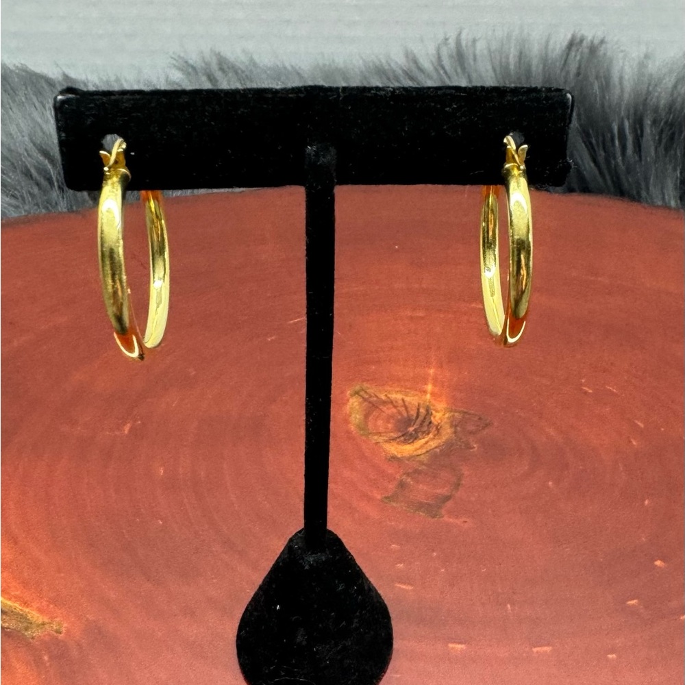 30mm Classic Hoop Earrings In 14 Karat Yellow Gold Over Sterling Silver - Picture 3 of 9